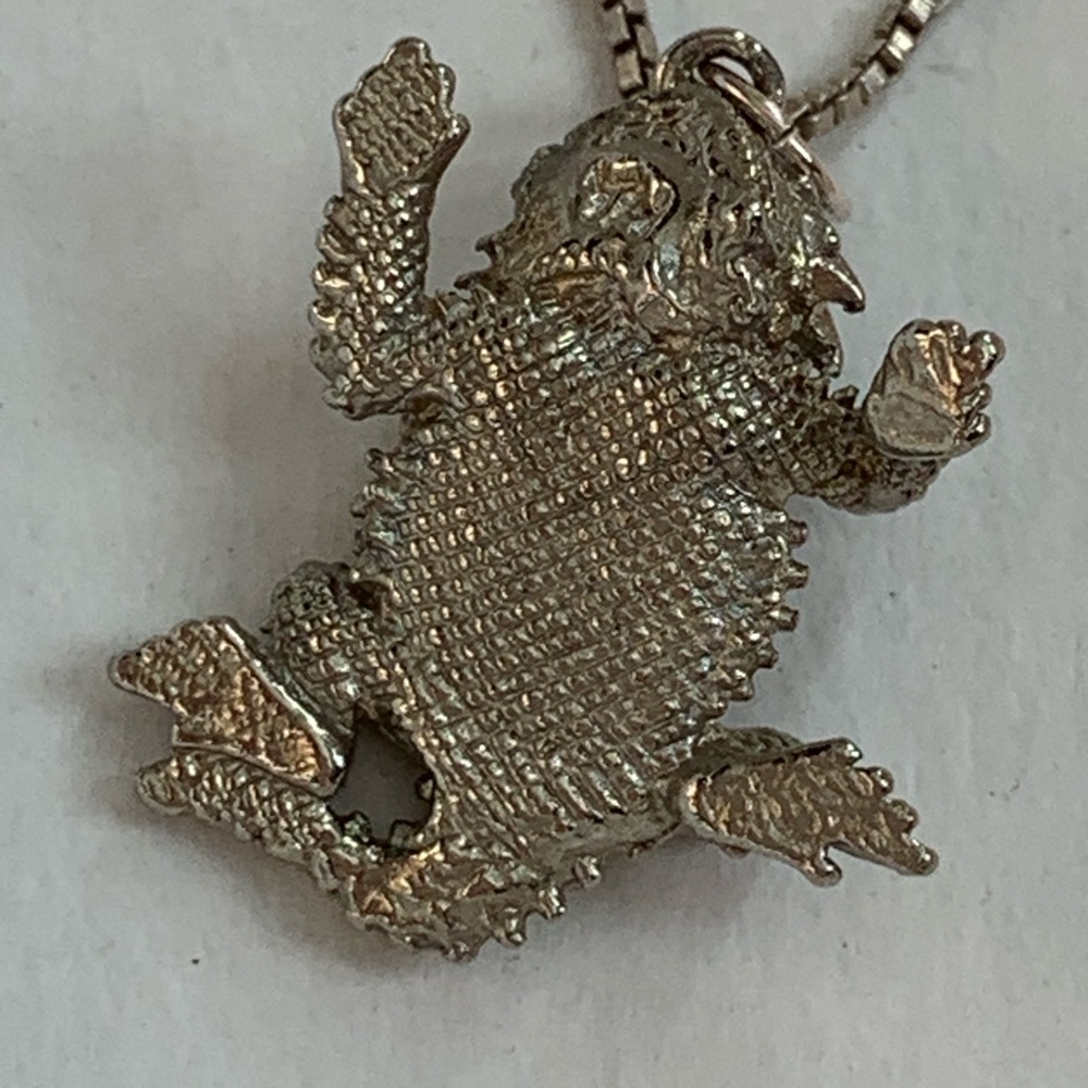 Sterling Silver Horned Toad Lizard Pendant Necklace 925 Italy Box Chain - Picture 5 of 10